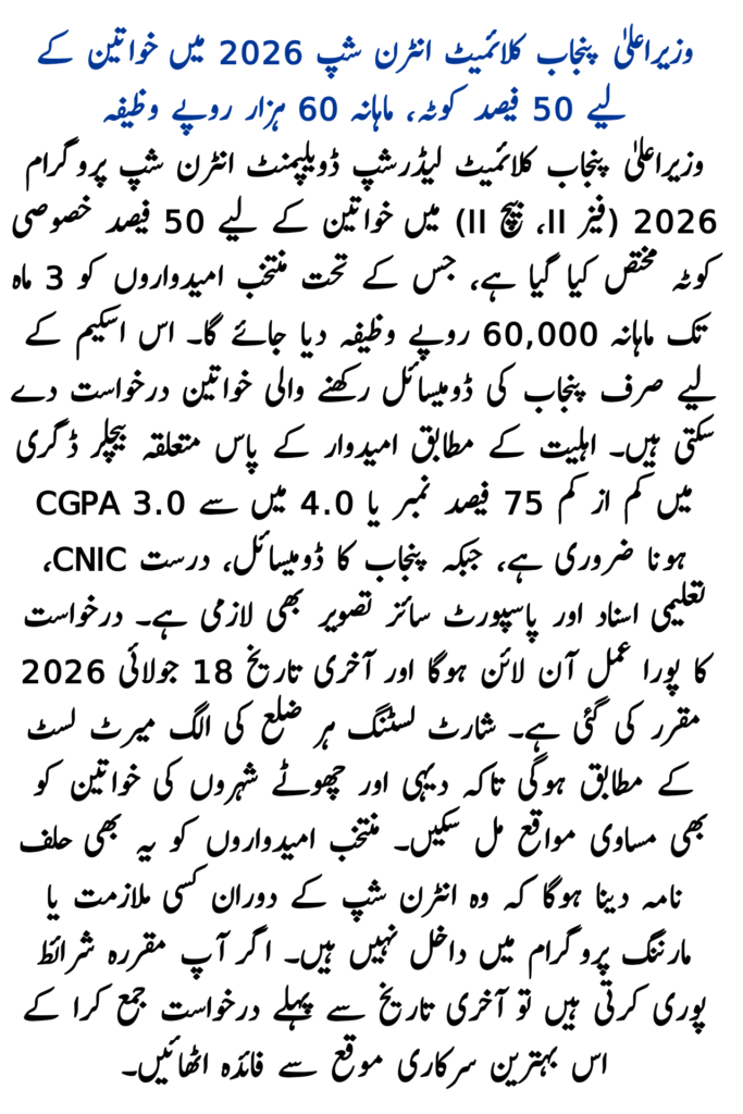 CM Punjab Climate Internship Women Eligibility
